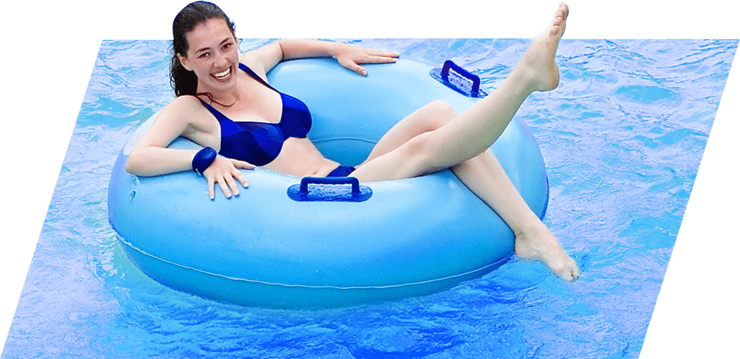 Woman in blue swimwear on pool float